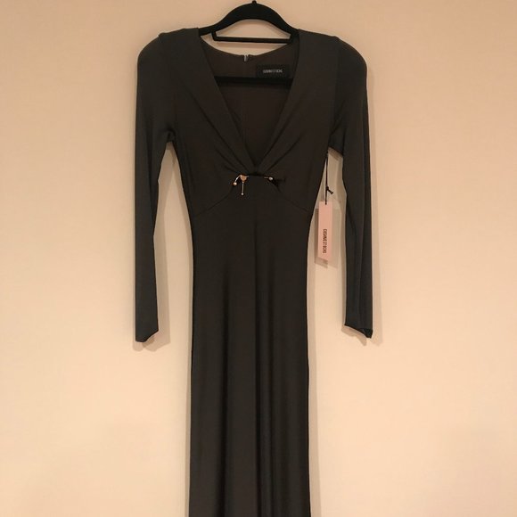 CUSHNIE ET OCHS Magdelena Embellished Satin-Jersey Midi Dress Dark Grey Size 0, - Picture 9 of 9